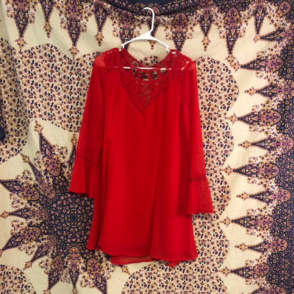 Long Sleeve Red Flowy Dress